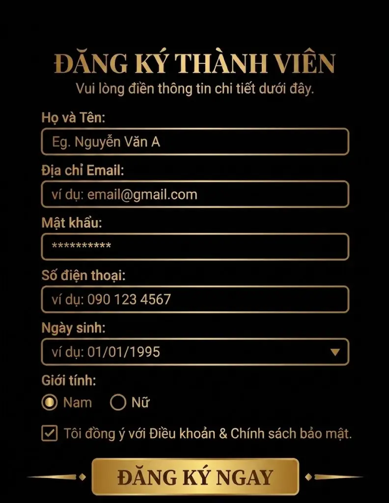 Khu vực đăng ký thành viên MB66 với biểu mẫu tài khoản trực tuyến